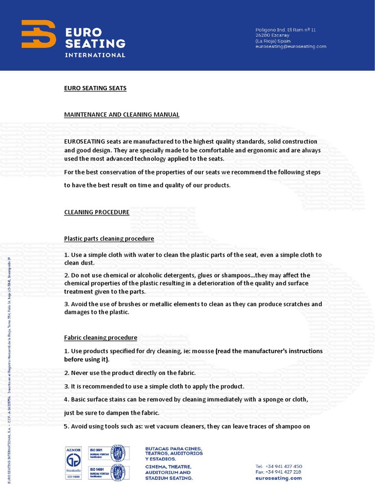 Maintenance and Cleaning Manual PDF Textiles Adhesive