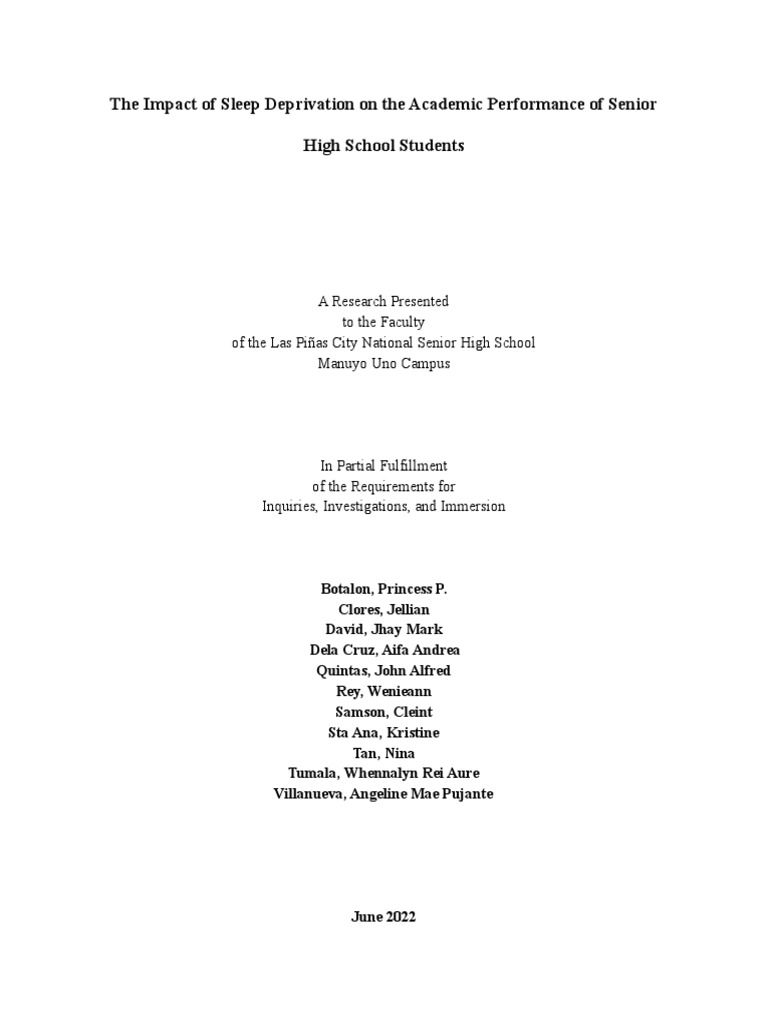 The Impact of Sleep Deprivation On The Academic Performance of Senior ...