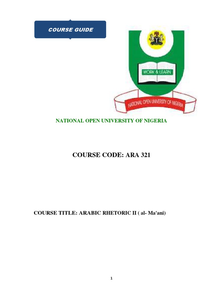 ARA 321 Arabic Rhetoric Al-Ma'Ani - Course Material | PDF