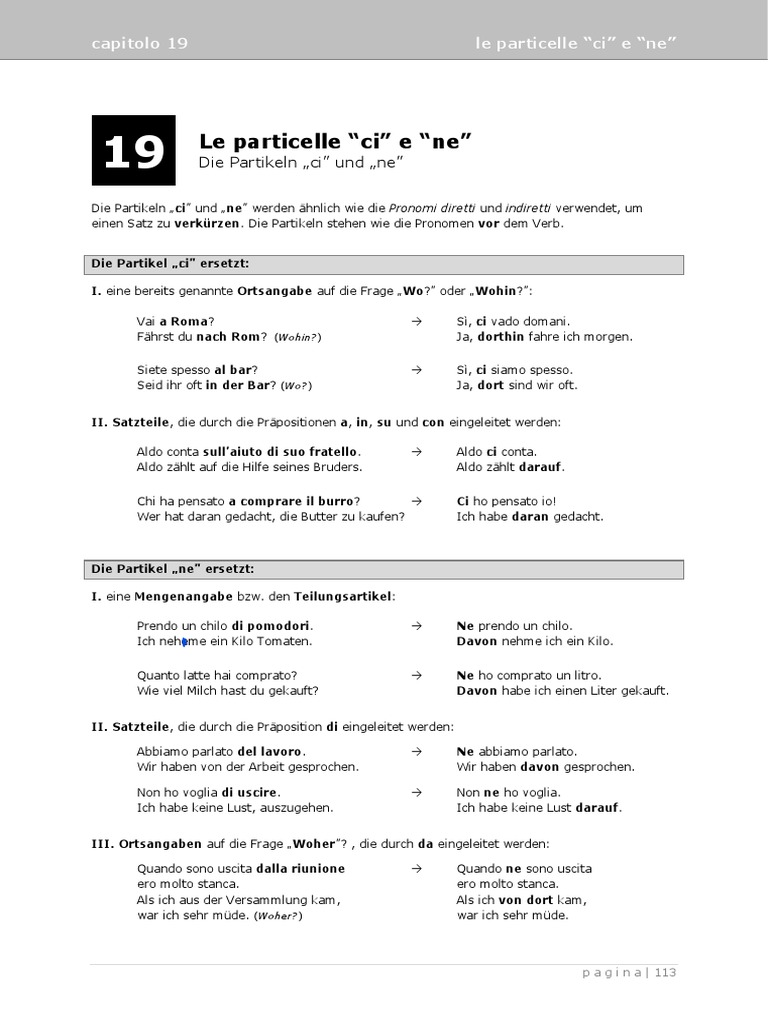 Grammatica e Esercizi: Ci e Ne | PDF