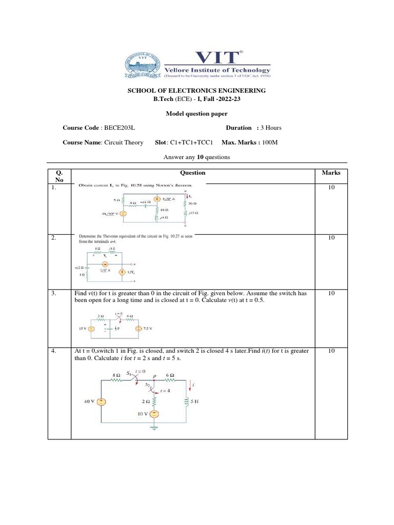 Circuit Theory Exam Paper | PDF