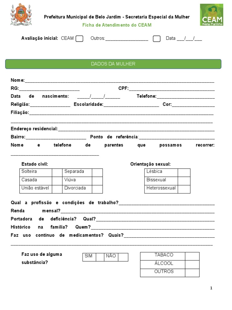 Ficha de Atendimento do CEAM | PDF