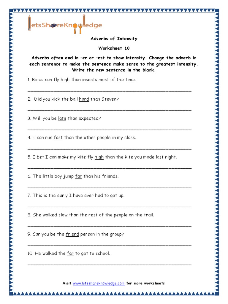 Adverbs And Adverbs Of Degree Grade 4 English Printable Worksheets W10