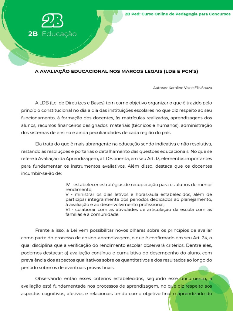 Avaliação da Aprendizagem na LDB e PCNs | PDF | Aprendizado | Pedagogia