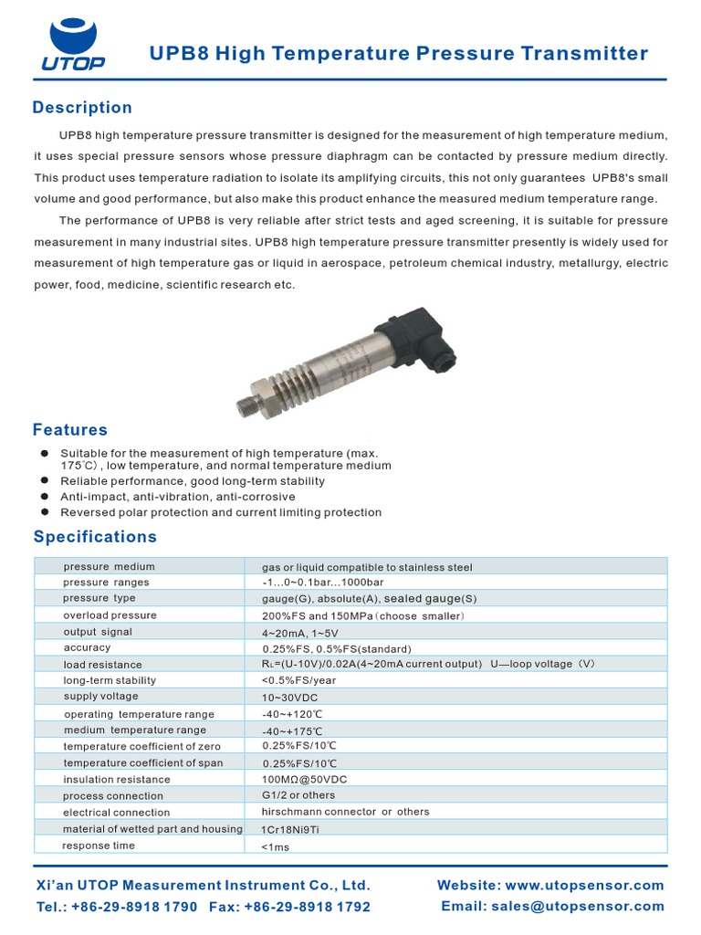 Oil Pressure Transmitter PDF Temperature Electricity