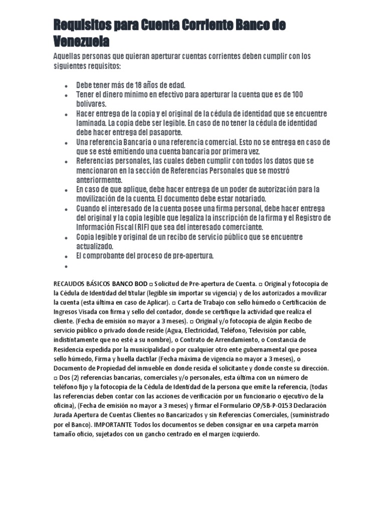 Requisitos para Abrir Cuenta en Banco Venezuela | PDF