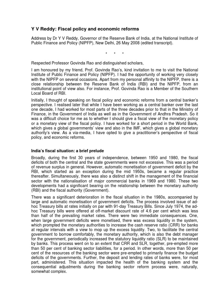 Y V Reddy | PDF