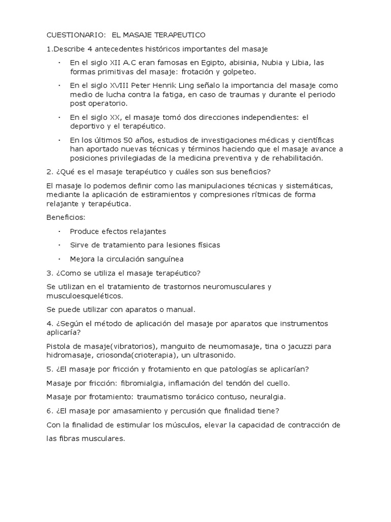 Cuestionario masaje terapeutico descargar gratis pdf masaje