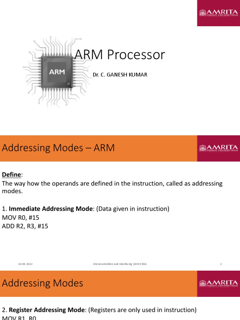 ARM Processor Addressing Modes and Instructions | PDF | Computer ...