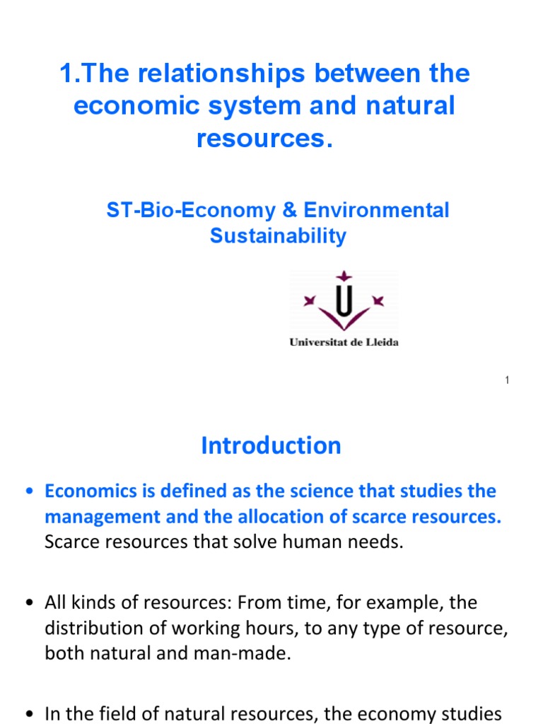 The Relationship Between Economics, Natural Resources, and Sustainable Management Through the