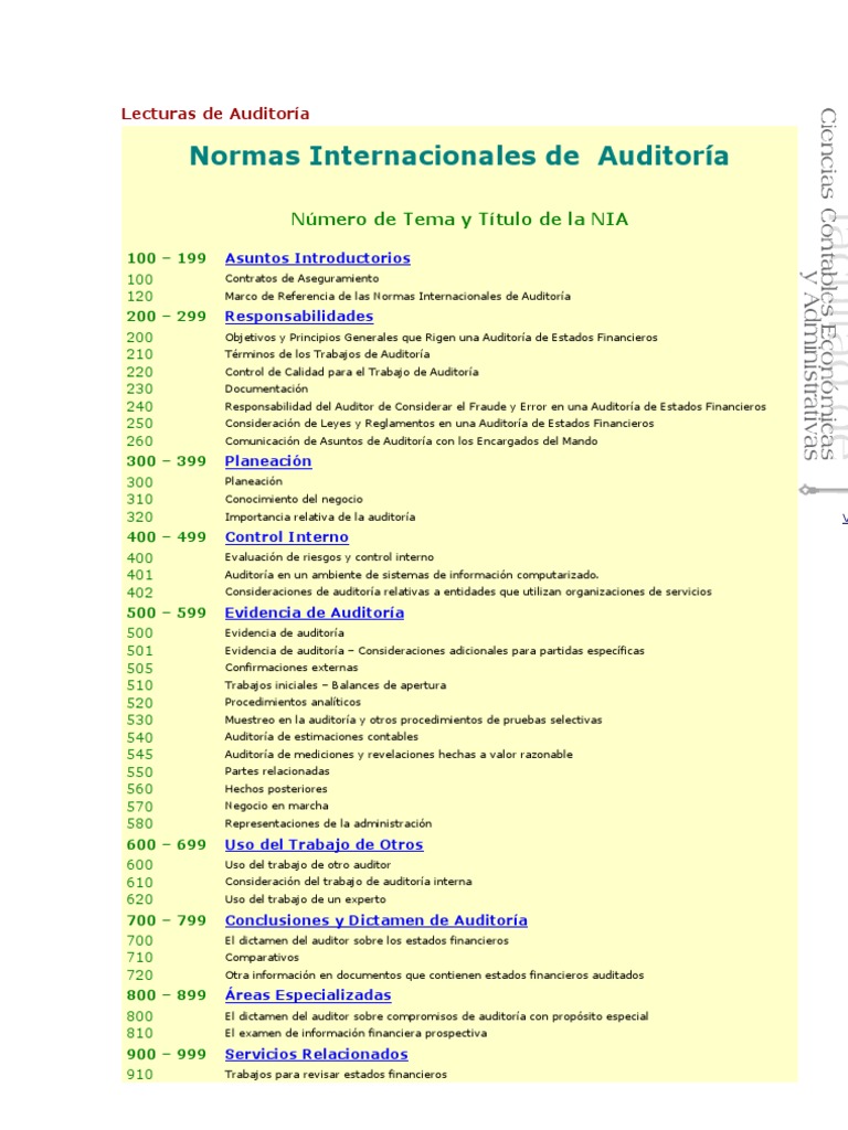 Normas Internacionales de Auditoria | PDF | Auditoría financiera ...