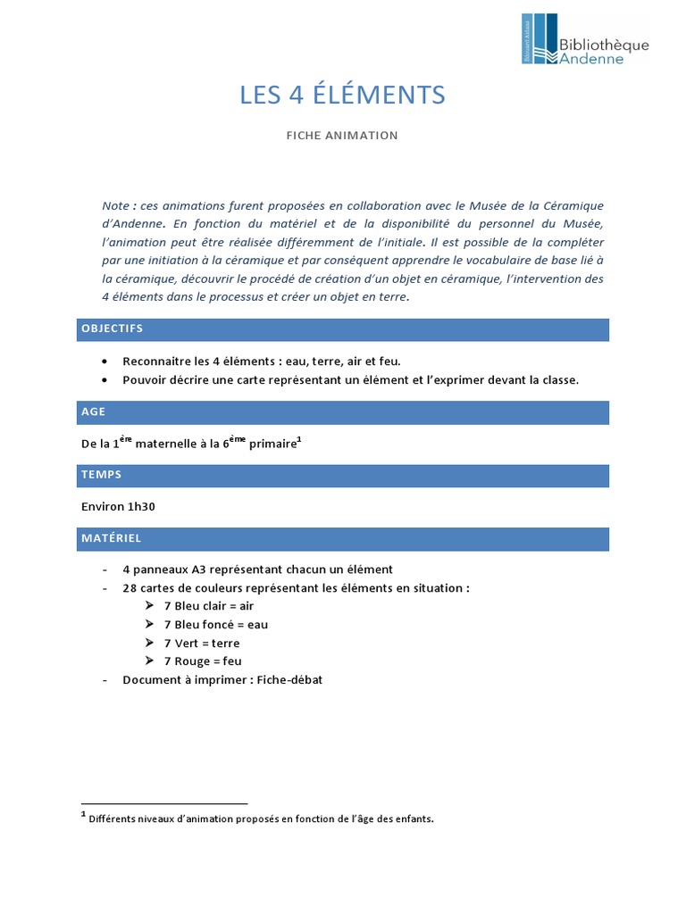 Activités pédagogiques sur les 4 éléments | PDF