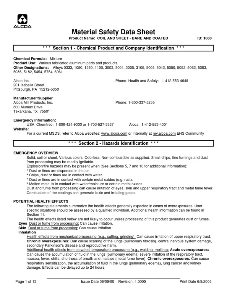 MSDS Aluminum PDF Chromium Magnesium