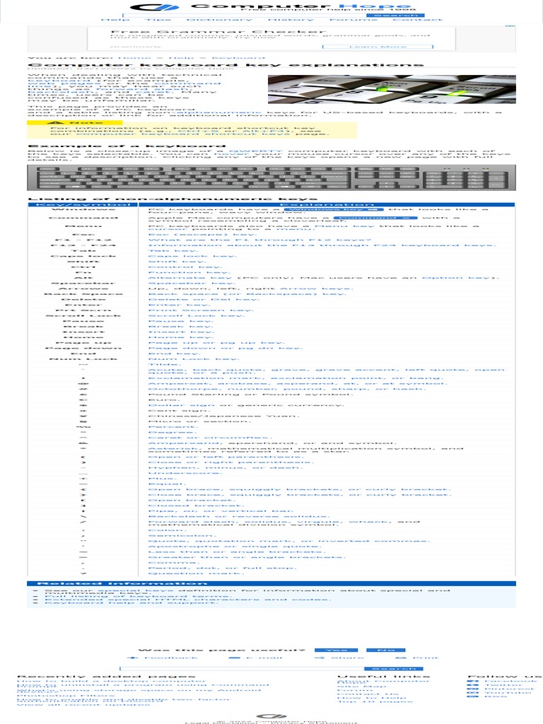Computer Keyboard Key Explanations | PDF