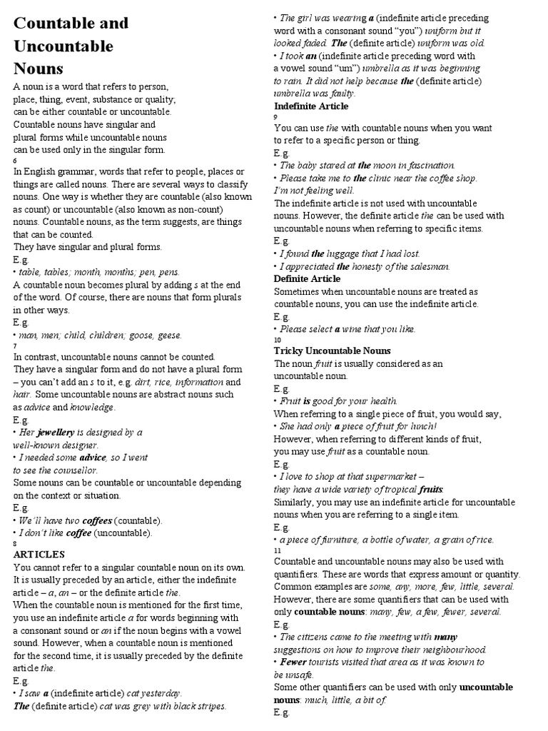 Countable vs Uncountable Nouns Explained | PDF | Grammatical Number | Noun