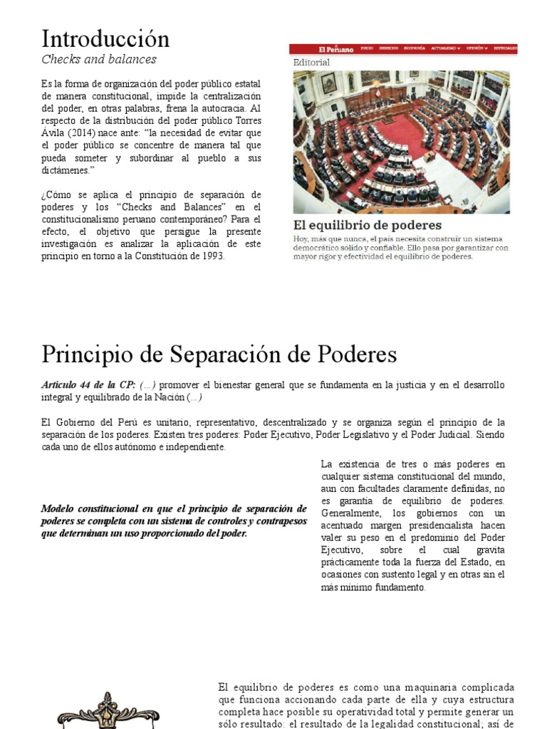Equilibrio de Poderes en el Perú | PDF | Separación de poderes ...