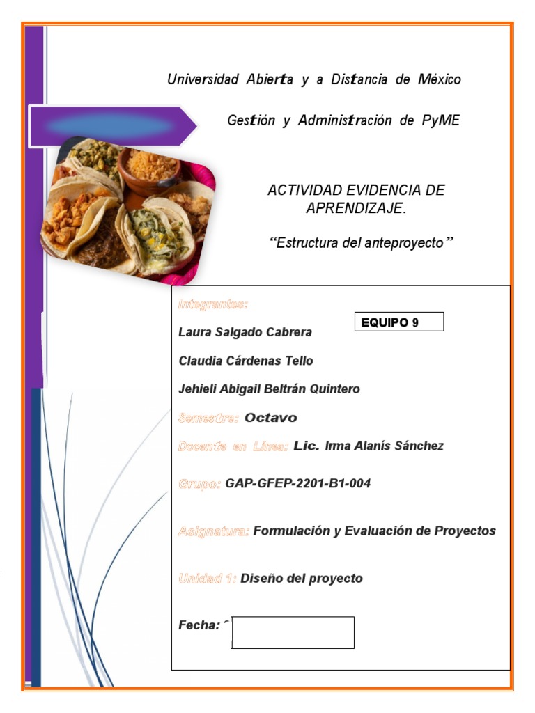 Estructura de Anteproyecto: Tacos de Guisado | PDF