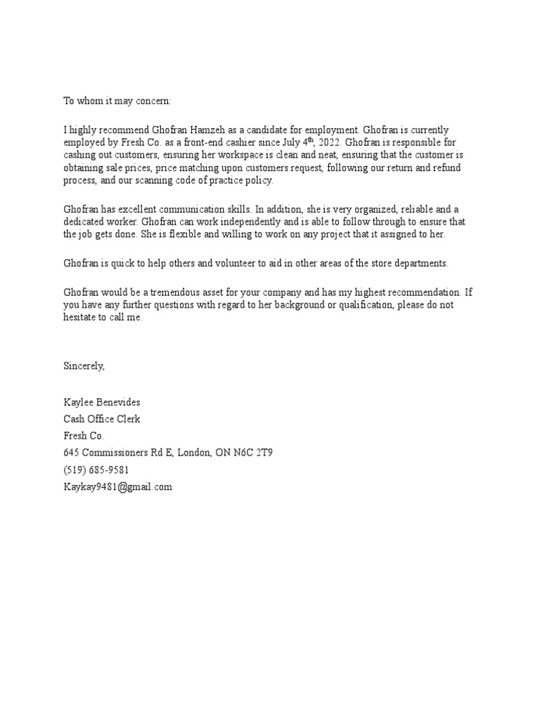 Reference Letter | PDF