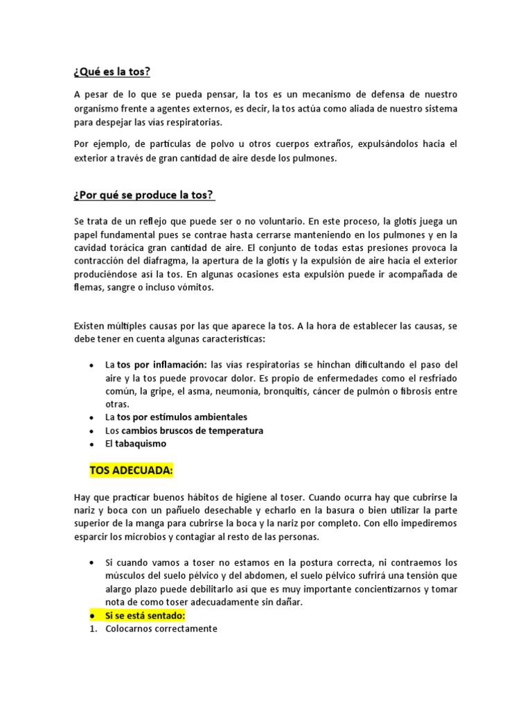 Técnicas de Tos: Asistida y Dirigida | PDF | Tos | Sistema respiratorio