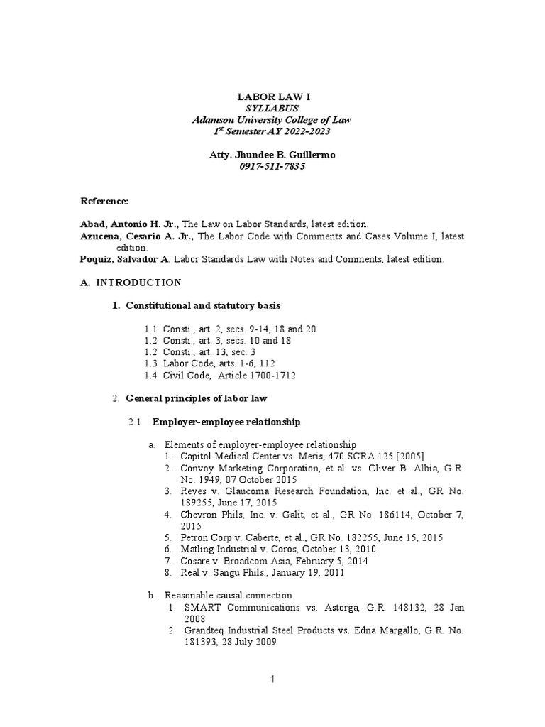 2022 Labor Standards Syllabus Pdf Employment Apprenticeship