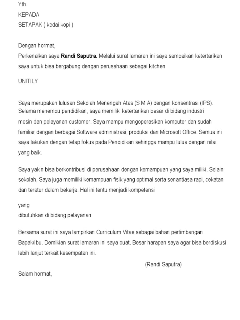 Lamaran Kerja. Sari Roti | PDF