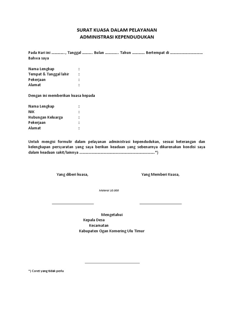 Surat Kuasa Dalam Pelayanan | PDF