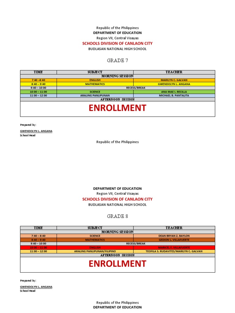 Class Schedule For Summer Pdf Philippines