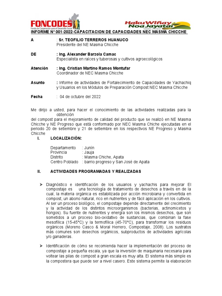 Informe sobre Compostaje en Masma Chicche | PDF | Compost | Naturaleza