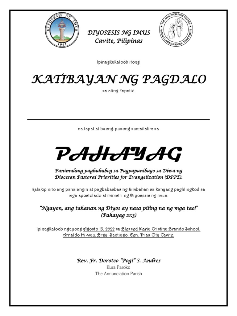 Diyosesis NG Imus Certificate | PDF