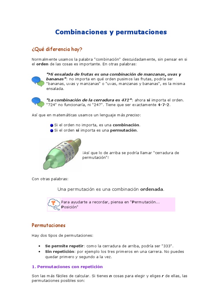 Combinaciones y Permutaciones | PDF | Permutación | Teoría de los números