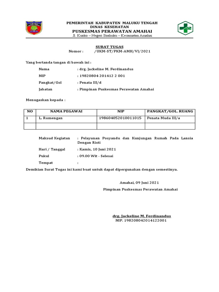 MASTER SURAT TUGAS PTM Dan Lansia | PDF | Kesehatan Holistik