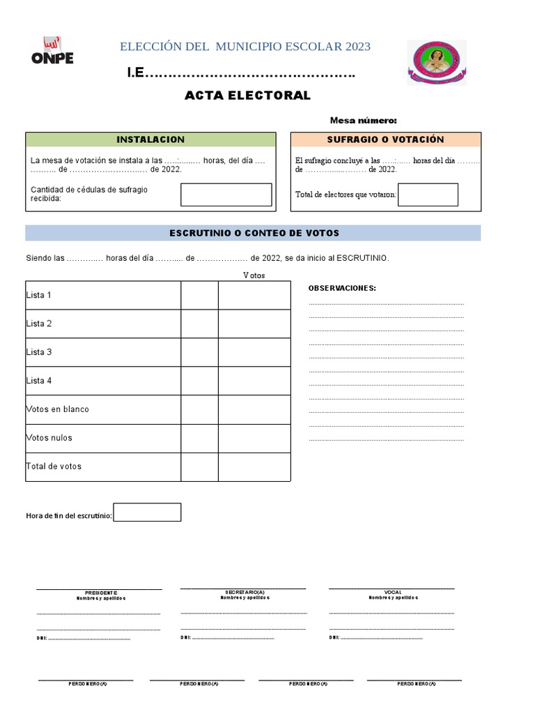 Acta de Sufragio Electoral 2023 | PDF | Votación | Gobierno