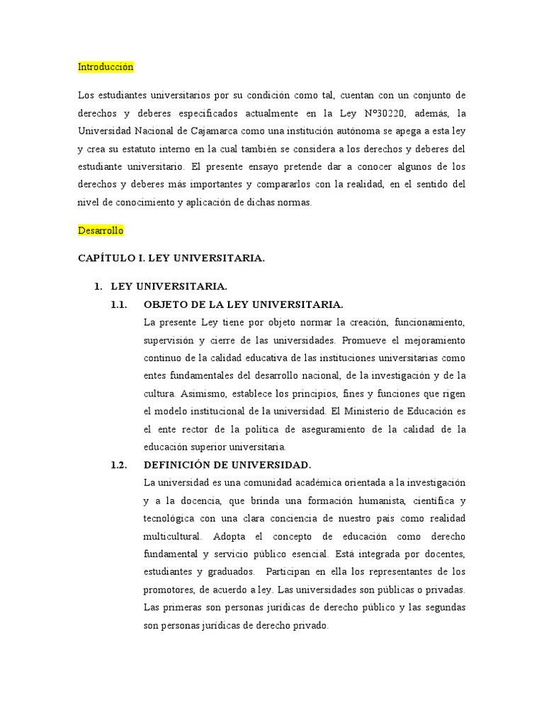 Ensayo Ley Universitaria PDF Universidad Institución