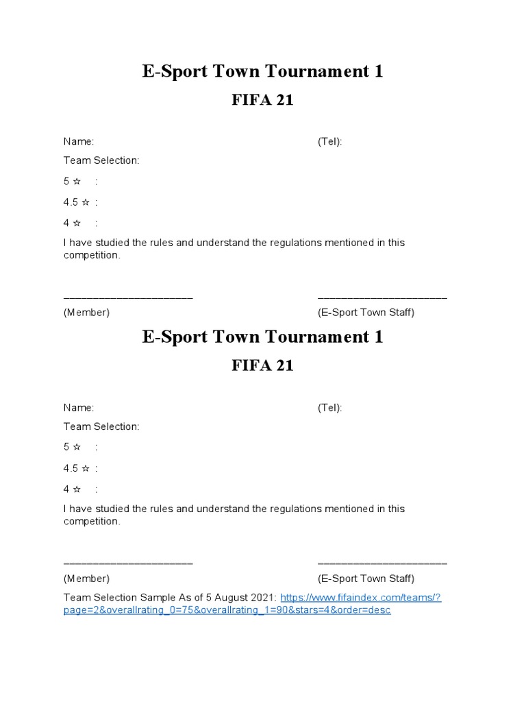 FIFA 21 E-Sport Town Tournament Details | PDF