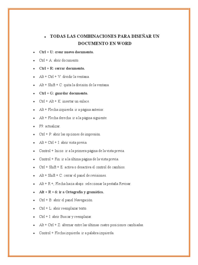 Combinaciones de Teclas para Diseñar Un Documento en Word 2 | PDF