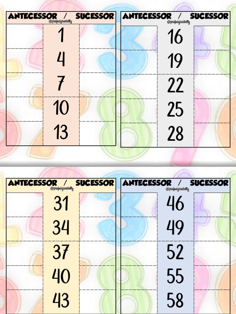Lista de números com seus respectivos antecessores e sucessores | PDF