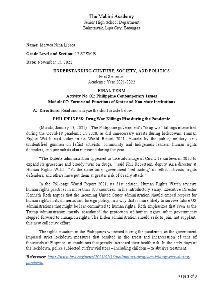 UCSP Module 07 Activity 01 State and NonState Institutions PDF