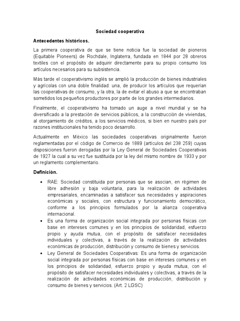 Sociedad Cooperativa | PDF | Cooperativa | Sociedad