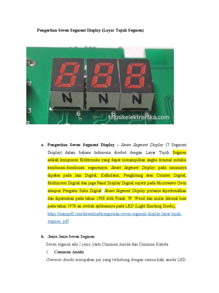 Pengertian Seven Segment Display | PDF