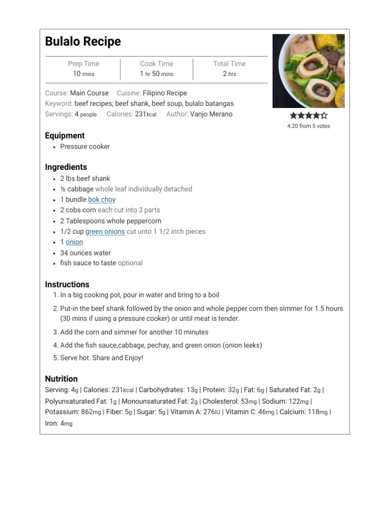 Bulalo Recipe - Panlasang Pinoy | PDF