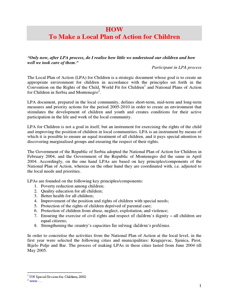 How to make a local plan of action for children pdf