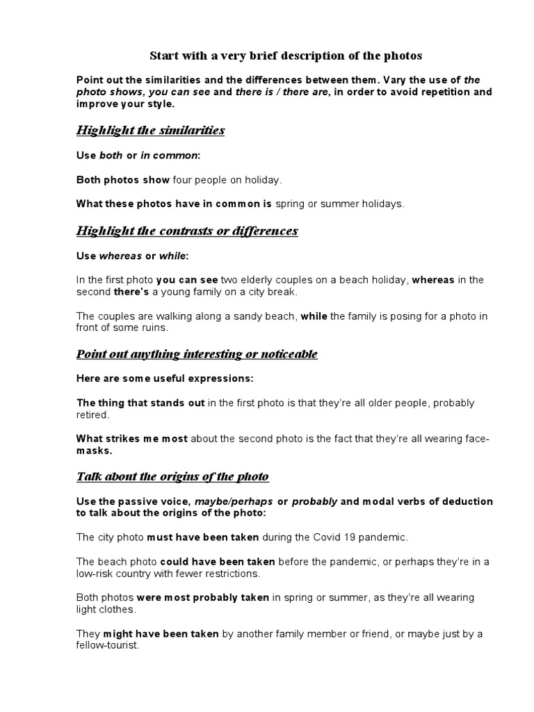 Start With A Very Brief Description of The Photos PDF Adjective Noun