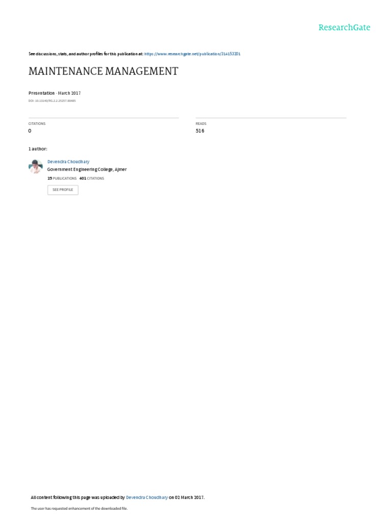 Maintenance Management Fundamentals | PDF | Reliability Engineering ...