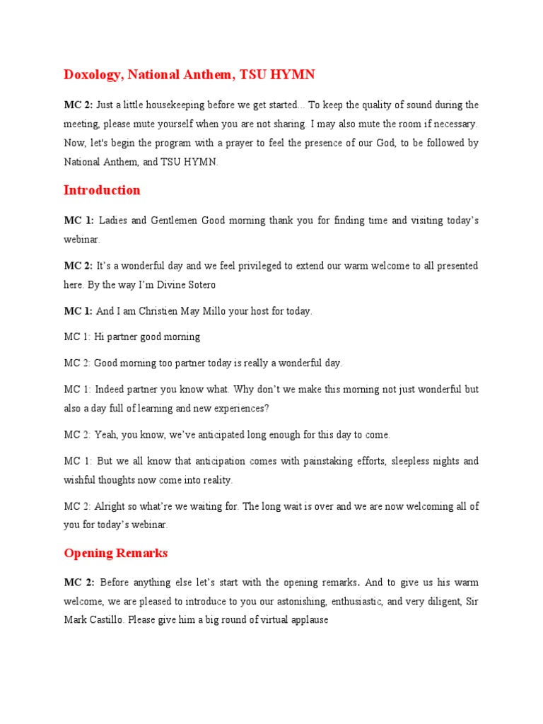 EMCEE Script | PDF