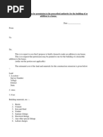 Form of Report/application For Permission To The Prescribed Authority For The Building of or Addition To A House