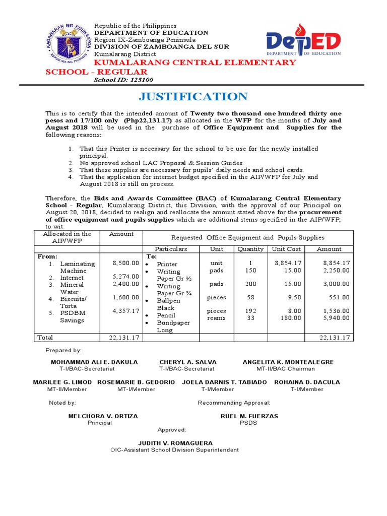 Justification for the Realignment of Funds from the Annual ...