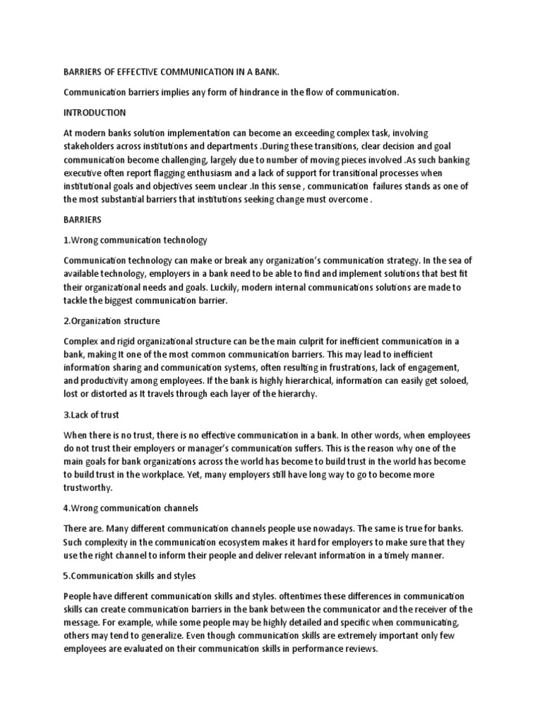 Barriers to Effective Bank Communication | PDF | Communication | Employment