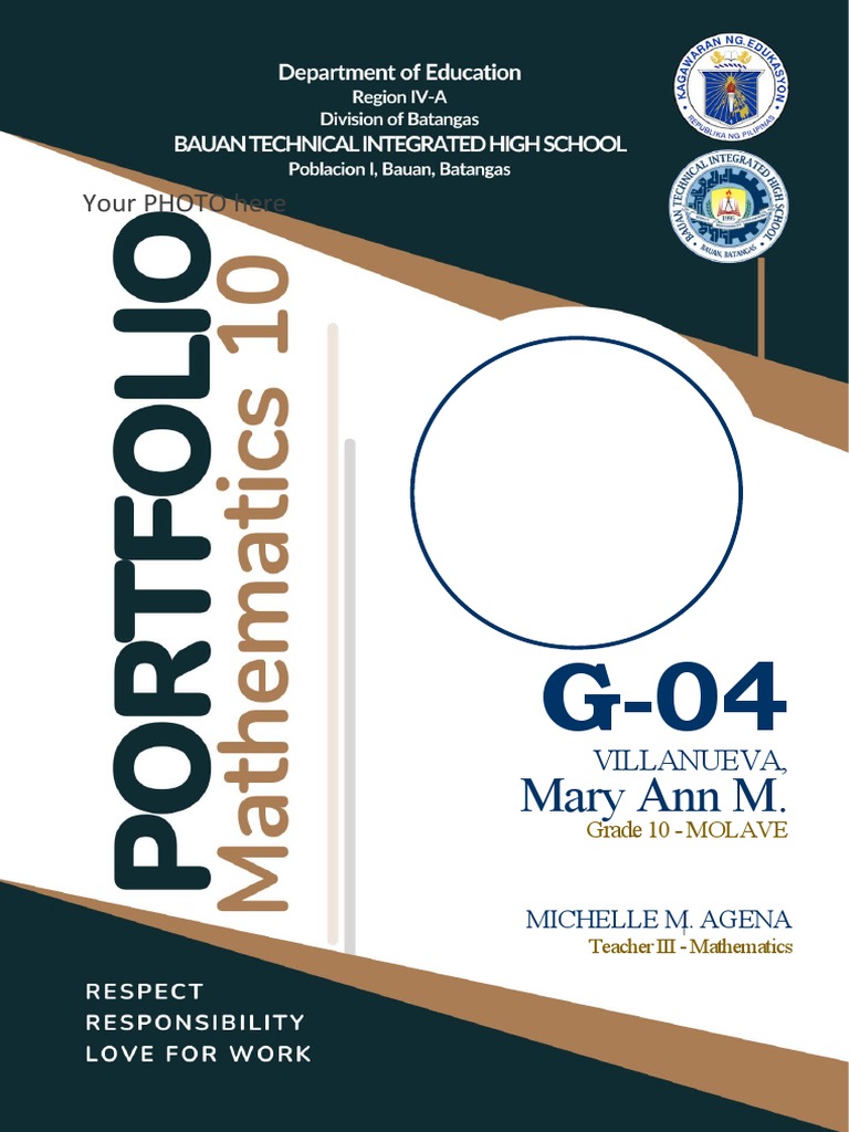 Grade 10 Math Portfolio Cover Design | PDF