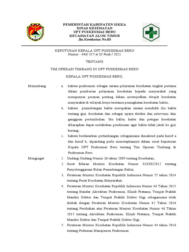 SK Tim Operasi Timbang | PDF