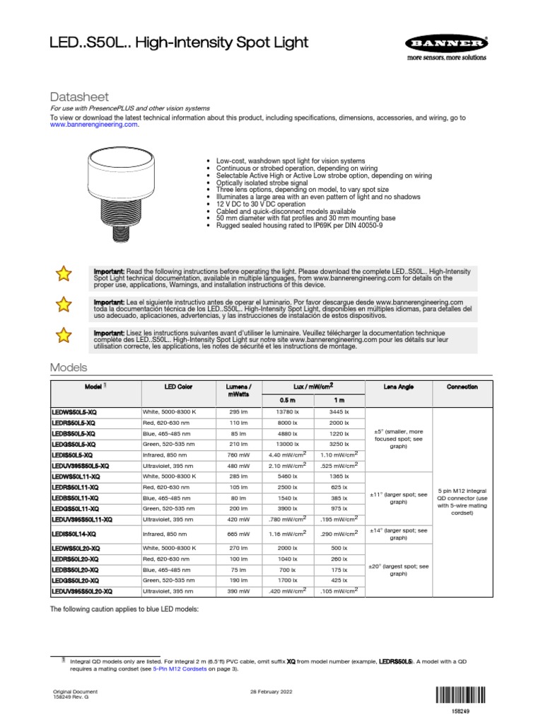LED..S50L.. HighIntensity Spot Light Datasheet PDF Legal
